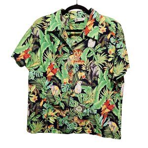Woman's Aloha Republic Hawaiian Jungle Print Shirt L 100% Cotton Made In Hawaii